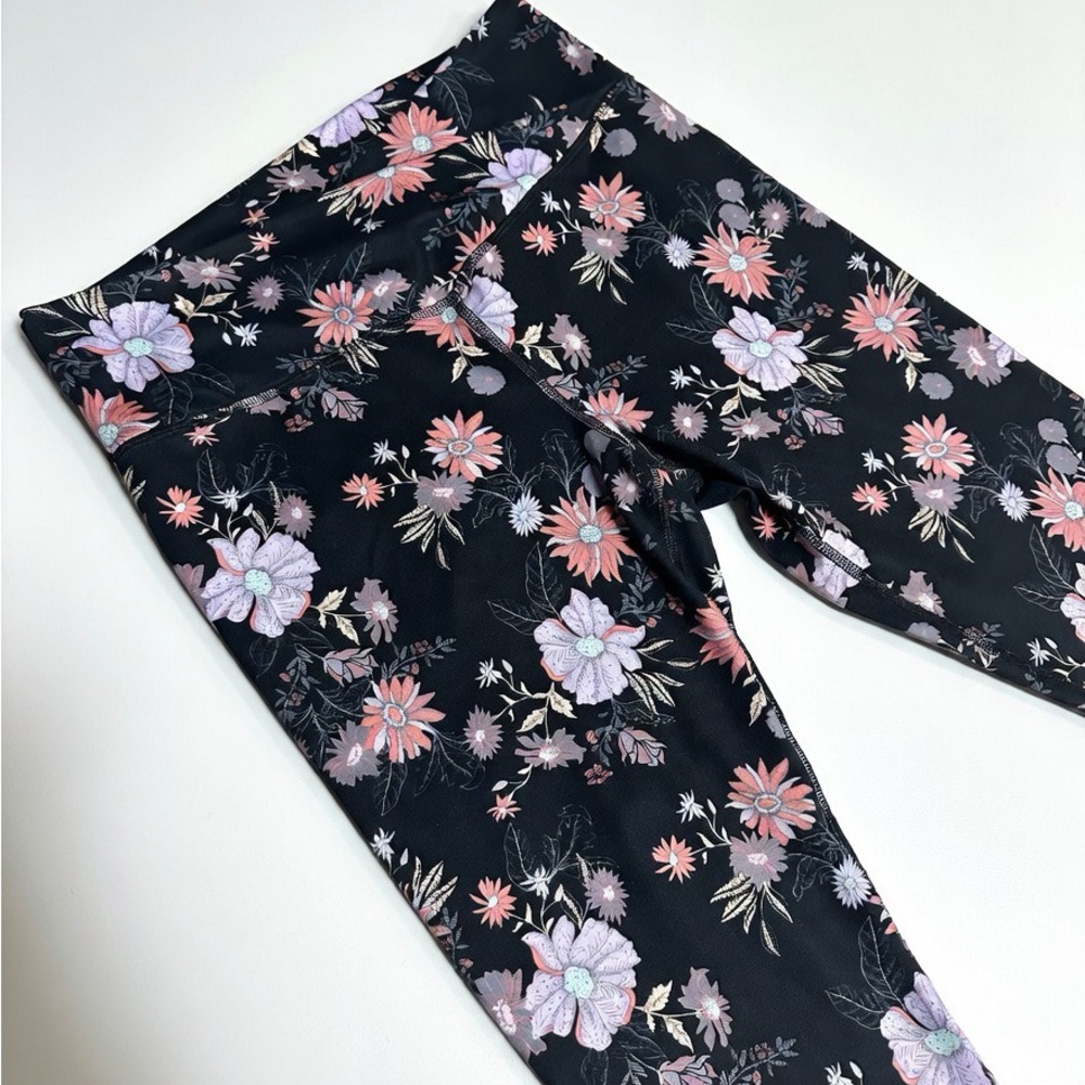 Women's Regular Black Pink Purple Floral Flower Leggings
